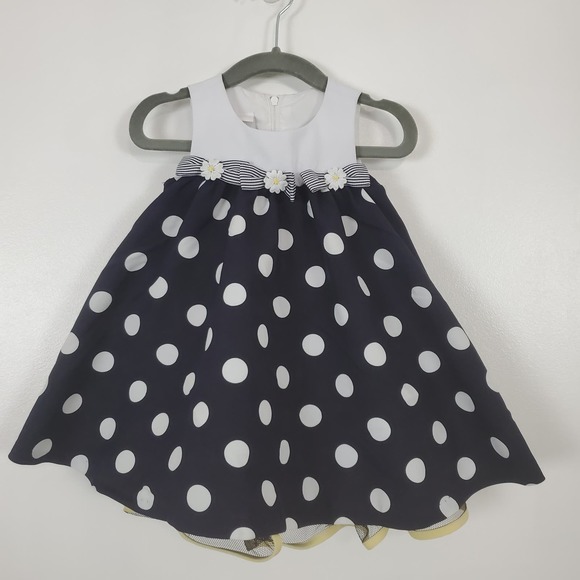 Bonnie Baby Other - Bonnie Baby NWOT 12m polka dot blue and white dress with flowers and bows